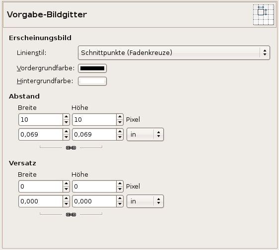 Einstellen des Vorgabe-Bildgitters